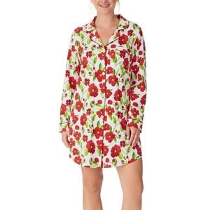 Bedhead Organic Cotton Stretch Jersey Sleepshirt Dress Red Camellia Medium M